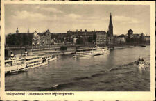 DÜSSELDORF Postkarte ~1920/30 Rhein Partie Dampfer Schiffe Schiff-Anlegestelle