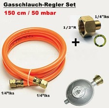 Gasschlauch Druckminderer + Übergang 1/2" R x 1/4" lks LPG Adapter f. Gaskocher.