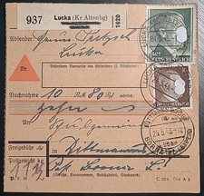 Karte Paketkarte 937 Lucka Altenburg Dittmannsdorf Borna Deutsches Reich (3082