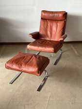 Red-Congnac- Leder COR SWING Lounge Sessel mit Ottoman von Adolf & Schöpfer 1976