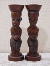 2 x Holz Figur Kerzenhalter