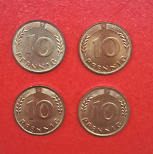 10 Pfennig 1950 D-F-G-J kompl. Satz Unzirkuliert/fast Stempelglanz siehe Bilder.