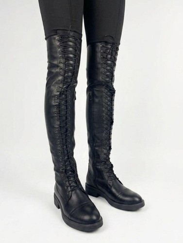 Schwarze leder overknee - schwarze,