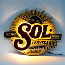 Sol Bier Echtholz LED Leuchtreklame Leuchtwerbung "Cerveza 1899"     