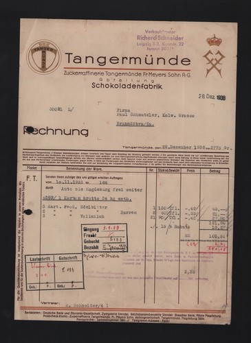 Tangermünde rechnung 1938 - tangermÜnde,,