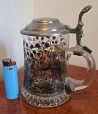 Bierkrug 0 5 L Glaskrug mit Zinndeckel Jagdmotiv Hirsch