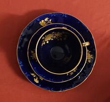 Sammeltasse echt Kobalt Bareuther 22 Karat Gold. Rosen Dekor Sammelgedeck.