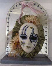 Vintage Spiegel Handarbeit mit Harlekin retro Deko flieder Kult Kunst alt Holz