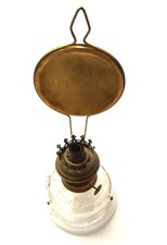 Alte Petroleum Lampe Wandlampe Glasbehälter Messingmechanik mit Wandspiegel