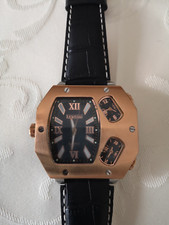 Exactano Uhr mit Lederarmband schwarz Herren Groß 54mm x 52mm x 12mm