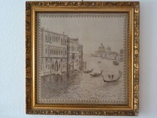 Gobelin Wandbild Venedig Canale Grande mit Rahmen 60x60cm ca. 1910