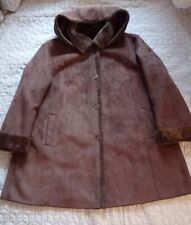 ❌Mantel Braun 46 Wildleder Imitat Jacke Winter Gefüttert Fell Kapuze Abnehmbar