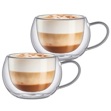 270ml Doppelwandige Gläser mit Henkel Thermogläser Tee Kaffee Tassen Glas 2x Set
