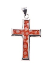 Rochenleder Kreuz AnhÃ¤nger aus poliertem Perlrochen orange 925 Sterling Silber