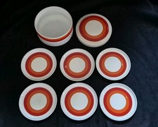 6 Stapel Untersetzer in Dose Kunststoff Prilblumen 70er Vintage Retro Orange Rot