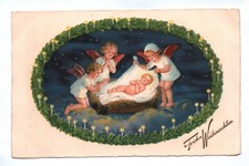 Künstler Ak Frohe Weihnachten Jesuskind Christkind mit Engeln