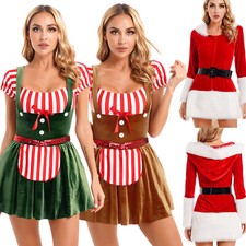 DE Damen Weihnachten Kurz Zuckerstangen Weihnachtsfrau Santa Claus Kostüm Kleid
