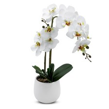 Kunst Orchidee im Blumen Topf weiß - 50 cm - Tisch Deko Zimmer Seiden Pflanze