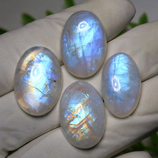 4 Stück Natürlicher Regenbogen Mondstein AAA-Qualität 23 mm-24 mm Oval Caboch...