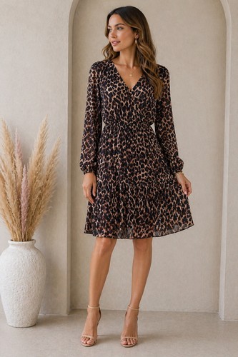 Leo kleid plissee animal print - kleid,