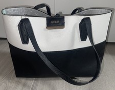 Tolle GUESS Leder Handtasche Shopper Umhängetasche Blau Weiß Schwarz