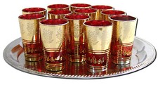 12x Tee Gläser Glas Vintage Shabby Orient Marokko Shisha Bar Handarbeit  gold