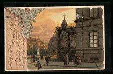 Lithographie Berlin, Historisches Eckfenster im Abendrot 1899 