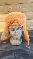 FAB VINTAGE BERNSTEINFARBEN KANINCHEN ECHTFELL RUSSISCHE MÜTZE USHANKA TRAPPER SOWJETZEIT