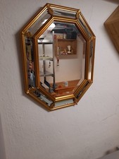 KRISTALL-SPIEGEL,Barock,8-eckig,antik,goldener Holzrahmen,ca 50 Jahre alt, 55x44
