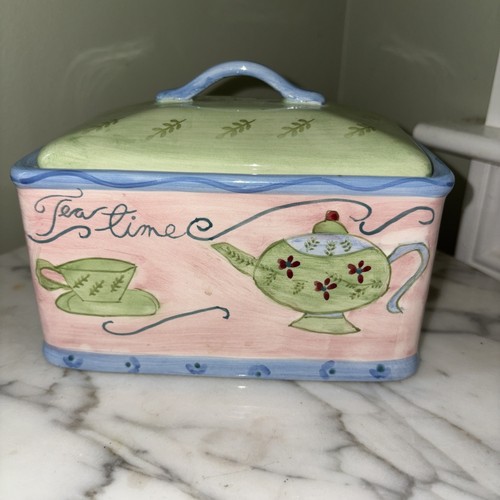 Tea time canister with lid - time,