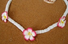 Hawaii Flower Kette mit 3 Bümchen  Muschel  verschiedene Farben