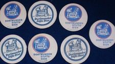 7x Dortmunder Stifts-Bier, "...der genießt und ist zufrieden" BIERDECKEL, 70er J