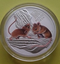 Lunar III 3 Maus 2020 5 Unzen Silbermünze Silber farbig coloriert Farbe 5 oz