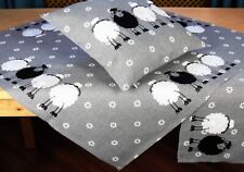 Tischdecke scharzes Schaf Tischläufer Kissen modern grau-weiß Leinenoptik 383