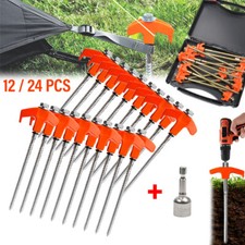 24× Camping Zelt-Nagel Heringe Stahl Schraubheringe Robuste Erdnägel Gewinde 12x