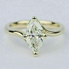 1Ct Marquise Künstlicher Diamant Hochzeit Verstärker Ehering 14k Gelb Vergoldete