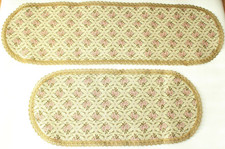 2 Brokat-Läufer oval Blumenmuster  beige Glanzgarn 80 und 112 cm lang, 35 breit
