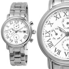 Herren Männer Automatik Uhr Weiß Silber Edelstahl Datum Monat Tag Engelhardt