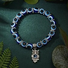 Perlenarmband mit Nazar Amulett Eule, Auge, Elefant / Lila, Schwarz, Blau