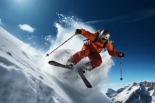 Wandbild: Freeride-Skifahren vor blauem Himmel (213312868)