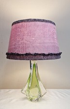 Tischlampe Blockglasfuß Unterfangglas grün Val St Lambert 70er Lamplove Sammler