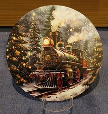 Eisenbahnschild **Dampflokomotive Winterlandschaft**,Aluminium 20cm Durchmesser 