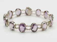 Antikes Armband 835 Silber mit facettierten Amethyst Cabochons Art Déco; K118