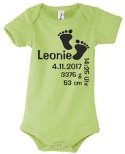 Babybody Strampler Geburt bedruckt Druck Größe Datum Gewicht Wunsch Name 58