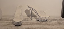 High-Heels Plateaupantoletten transparent, Stripper, Größe 43