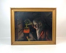 Antiker Alchemist im Labor Ölgemälde Wissenschaftler Philosophen Stein signiert