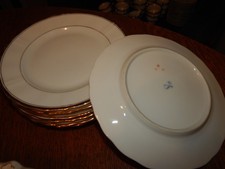 Fürstenberg 7 kleine Teller Kuchenteller weiß Goldrand Wellenrand 17,5 cm 1950er