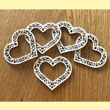 5/10 Stk. Holz Herzen mit Ornamenten vintage Hochzeitsdeko Anhänger Basteln DIY