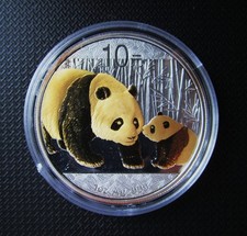 China Panda 2011 10 Yuan 1 Oz Silber 99,9% Stempelglanz gilded teilvergoldet