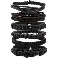 Lederarmbänder, Armreif, verstellbar, Punk, Damen, Herren, Holzperlen